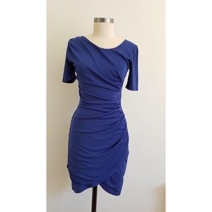 H&M blue ruched short-sleeve dress